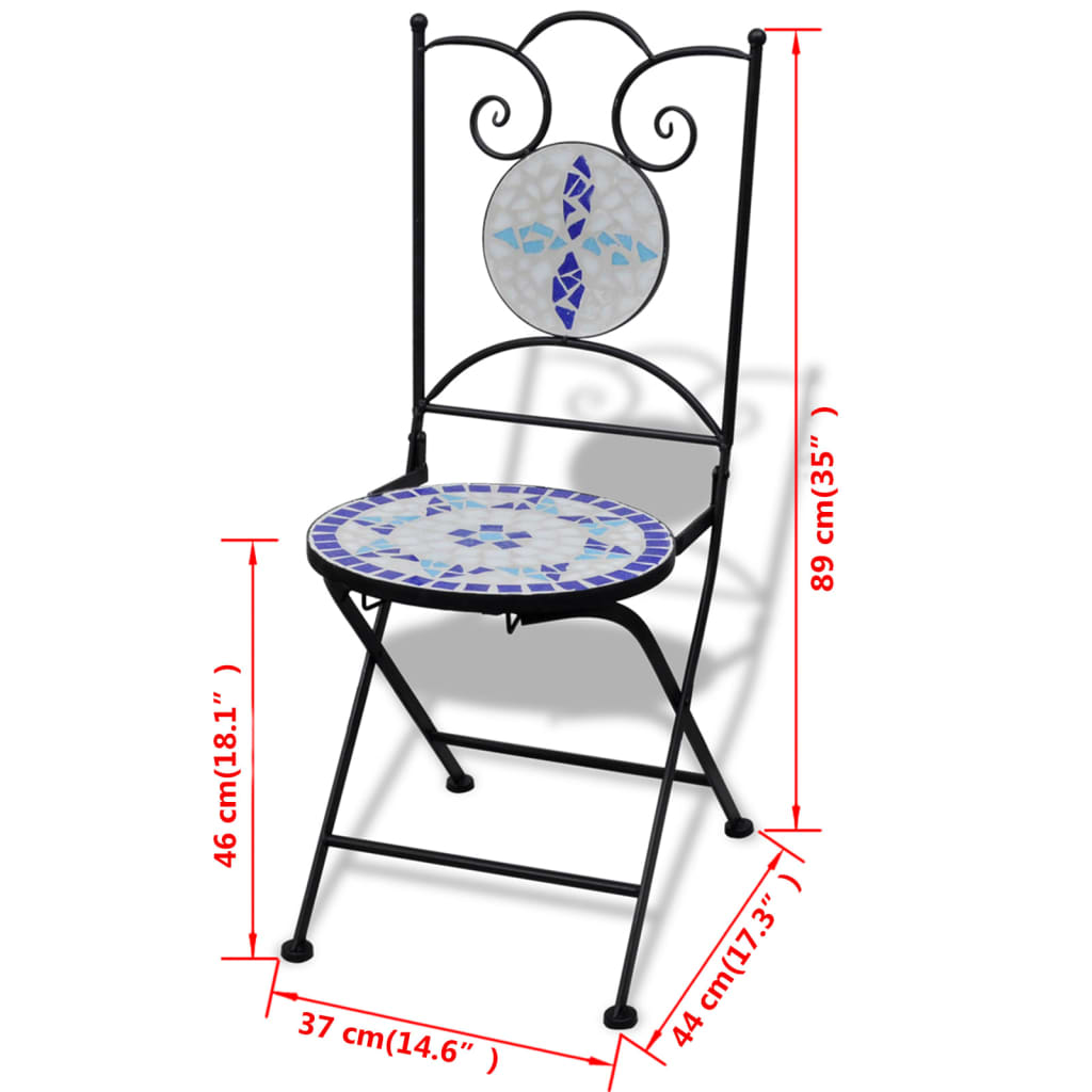 vidaXL Skladacie záhradné stoličky 2 ks, keramika, modré a biele