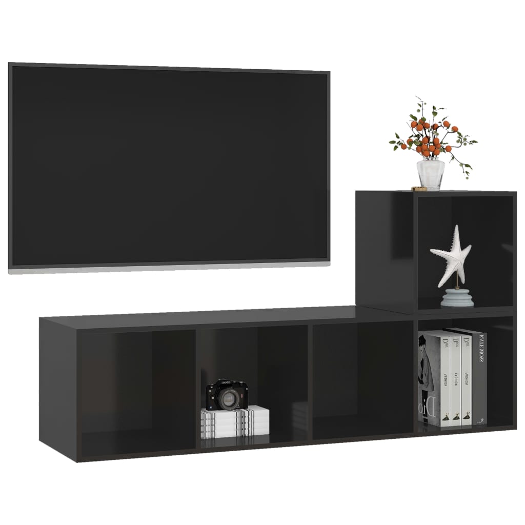vidaXL 2-dielna súprava TV skriniek lesklá čierna drevotrieska