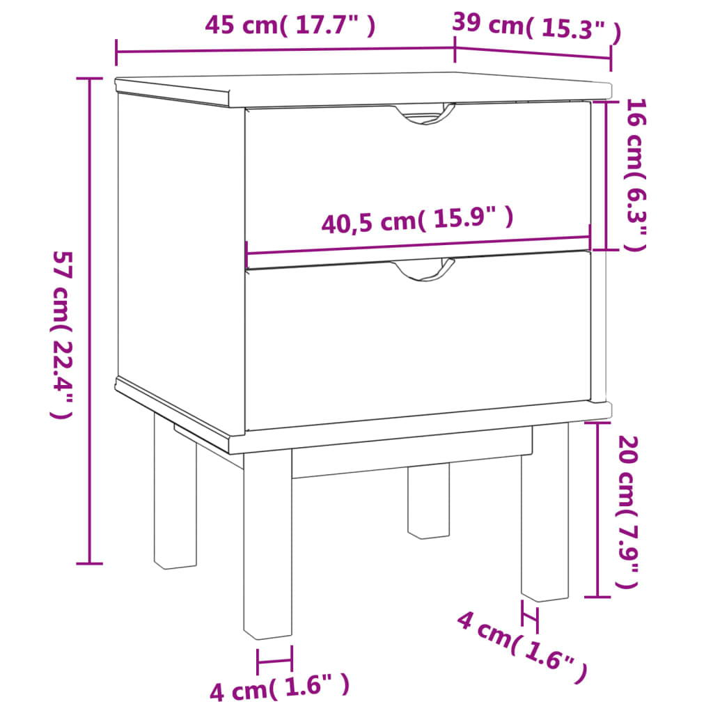 vidaXL Nočný stolík OTTA 46x39,5x57 cm, borovicový masív