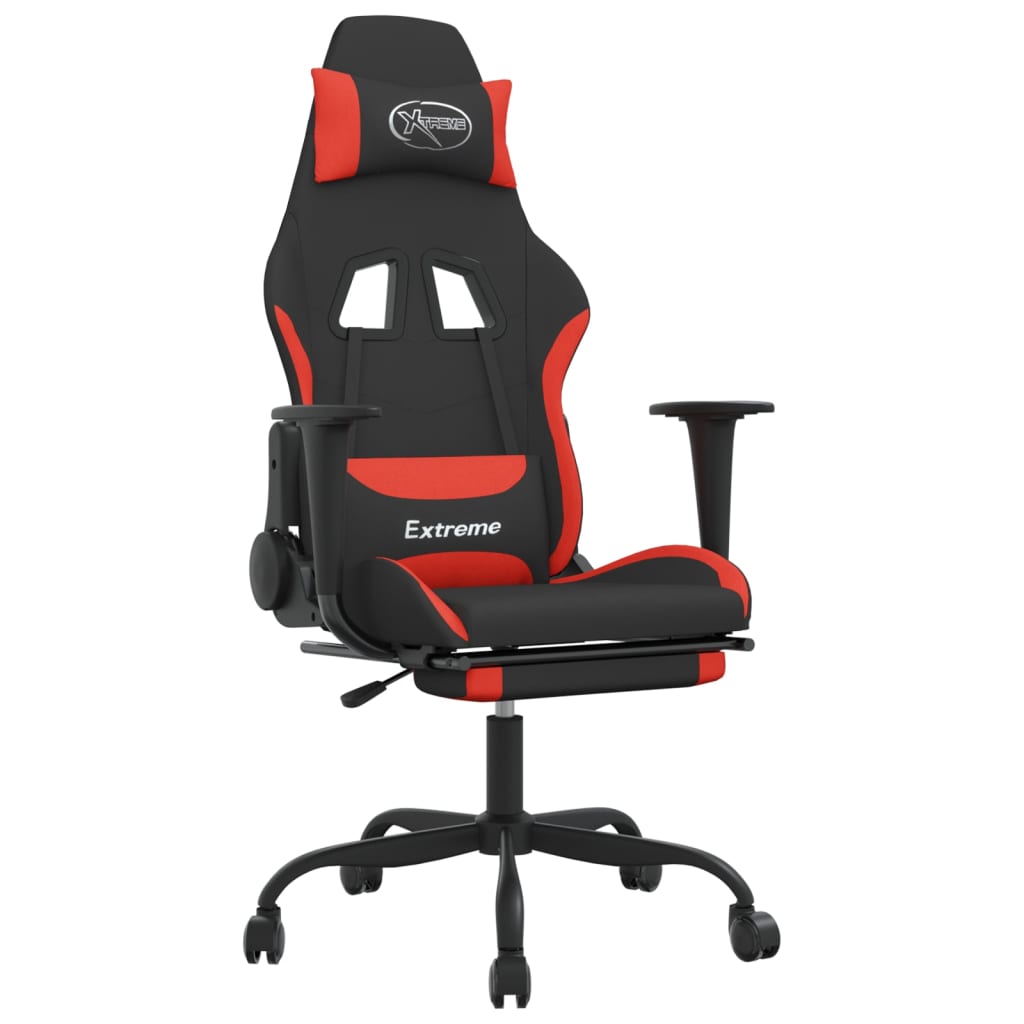vidaXL Herná masážna stolička s podnožkou čierna a červená látková