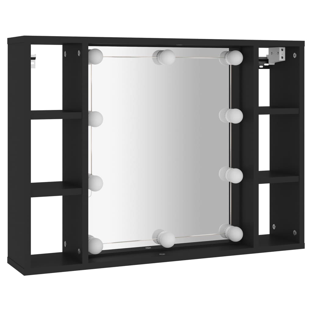 vidaXL Zrkadlová skrinka s LED čierna 76x15x55 cm