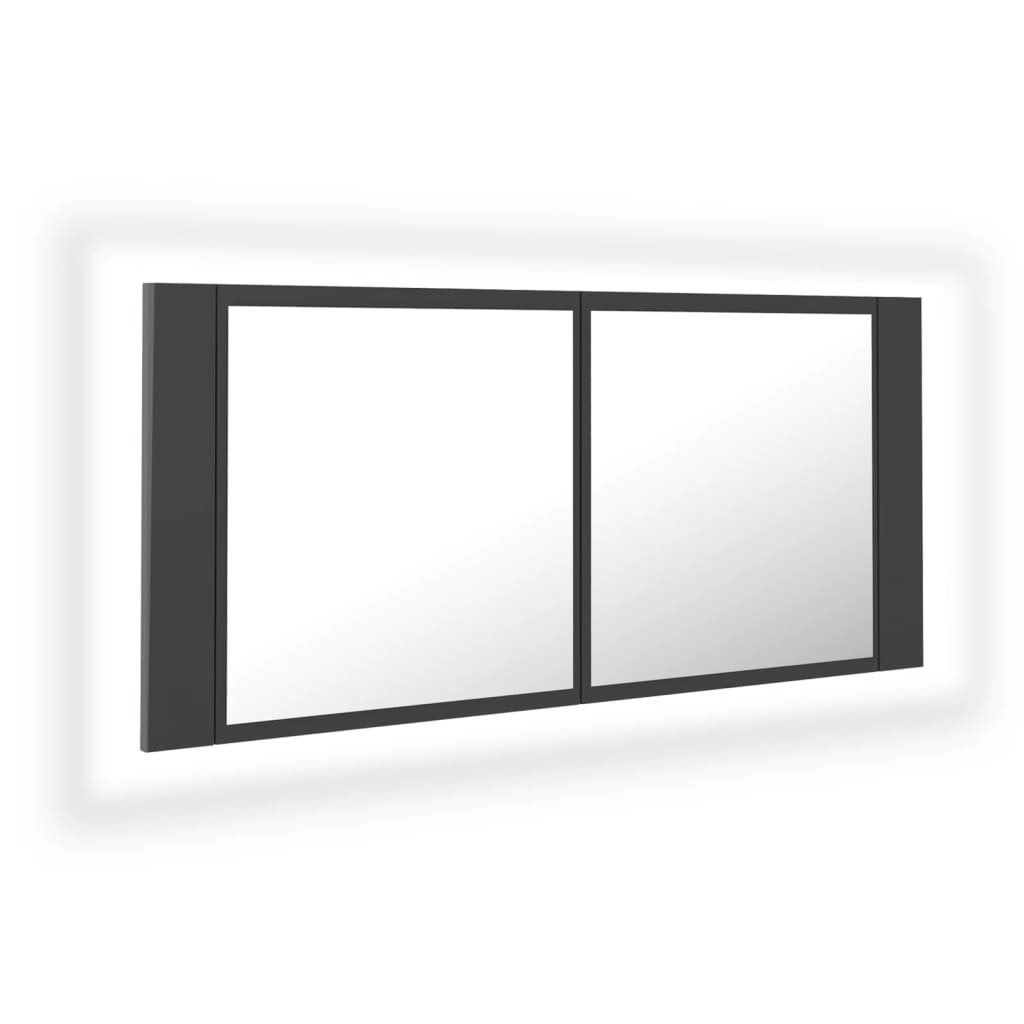 vidaXL LED kúpeľňová zrkadlová skrinka sivá 100x12x45 cm akryl