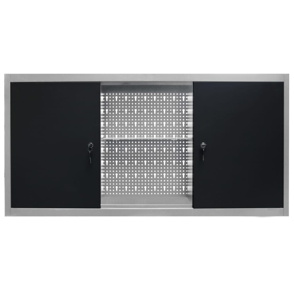 vidaXL Nástenná skrinka na náradie sivo-čierna kovová priemyselný štýl