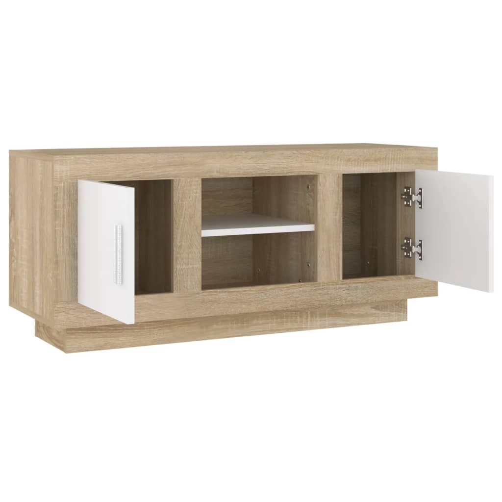 vidaXL TV stolík biely a sonoma 102x35x50 cm spracované drevo