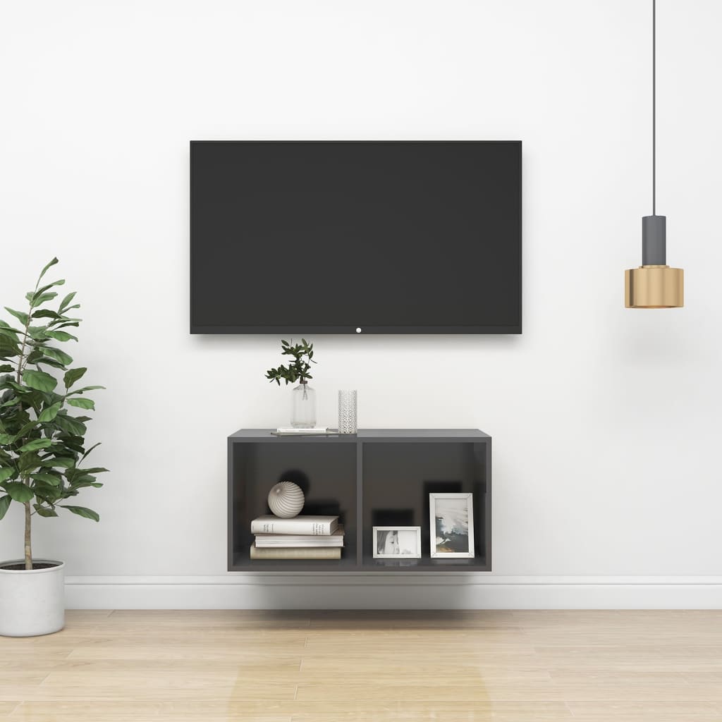 vidaXL Nástenná TV skrinka, sivá 37x37x72 cm, kompozitné drevo