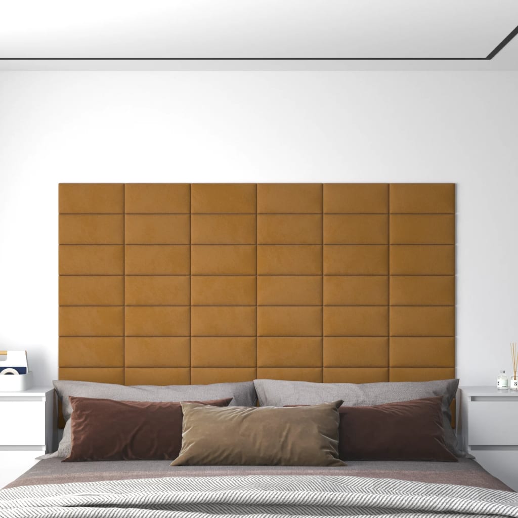 vidaXL Nástenné panely 12 ks hnedé 30x15 cm zamat 0,54 m²