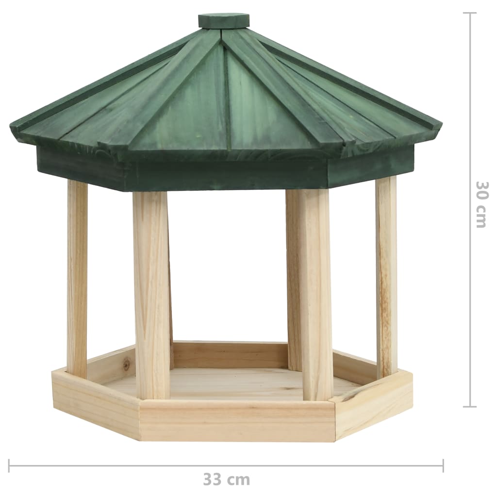 vidaXL Krmítko pre vtáky osemuholník masívne jedľové drevo 33x30 cm