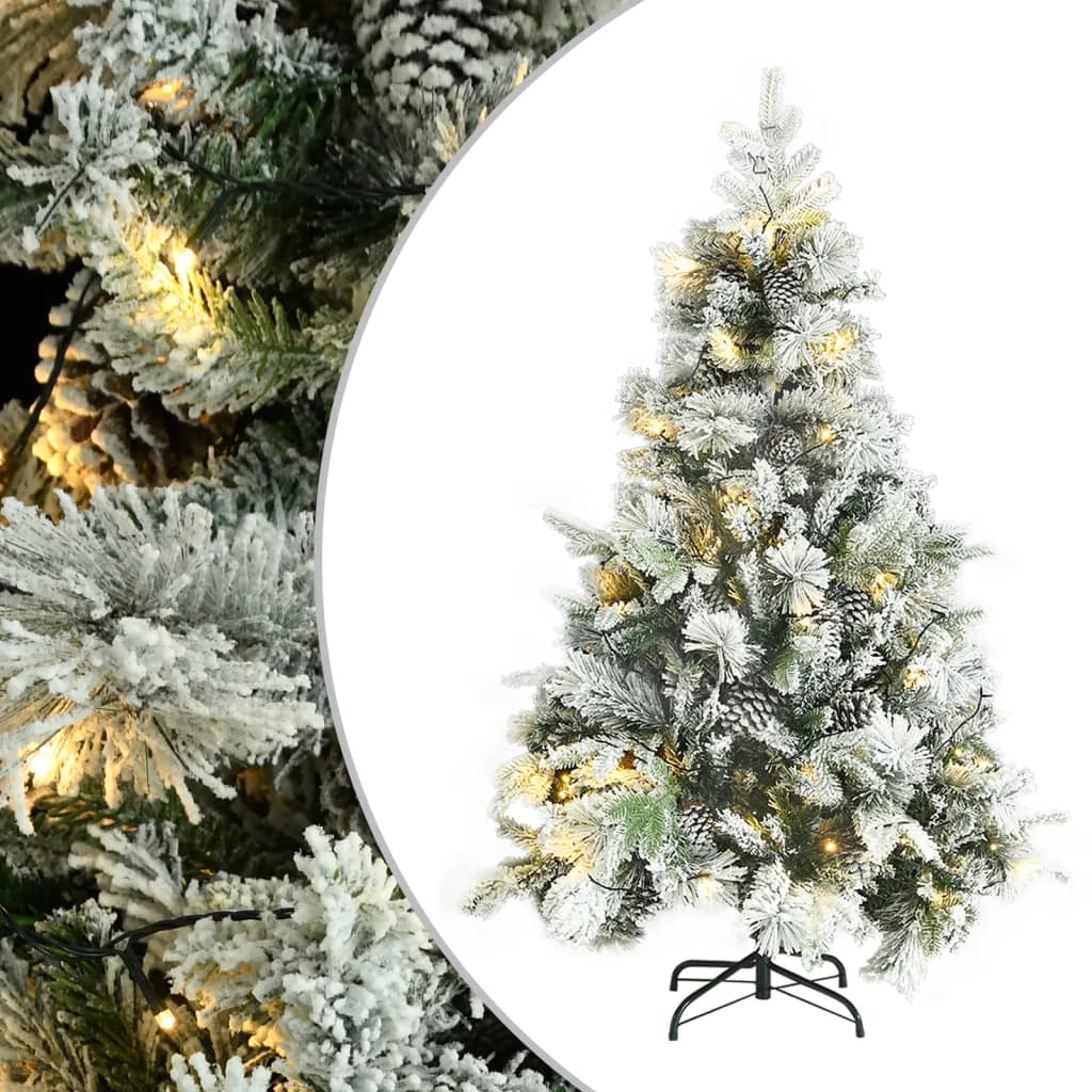 vidaXL Osvetlený vianočný stromček, zasnežený, šišky 150 cm, PVC a PE