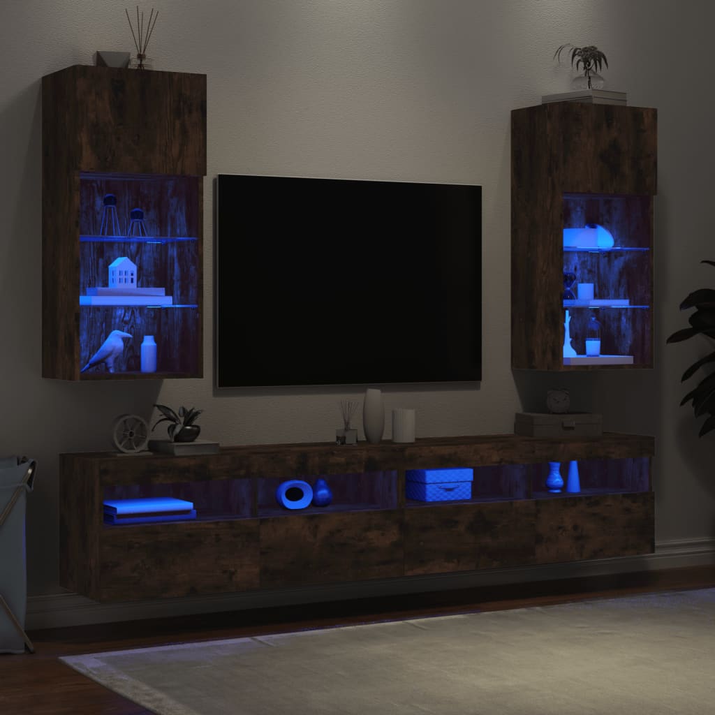 vidaXL TV skrinky s LED svetlami 2 ks dymový dub 40,5x30x90 cm