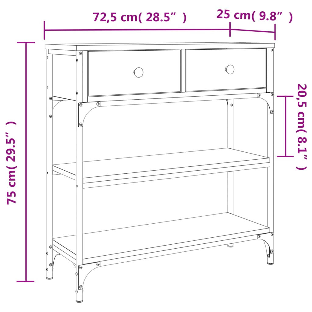 vidaXL Konzolový stolík sivý sonoma 72,5x25x75 cm kompozitné drevo