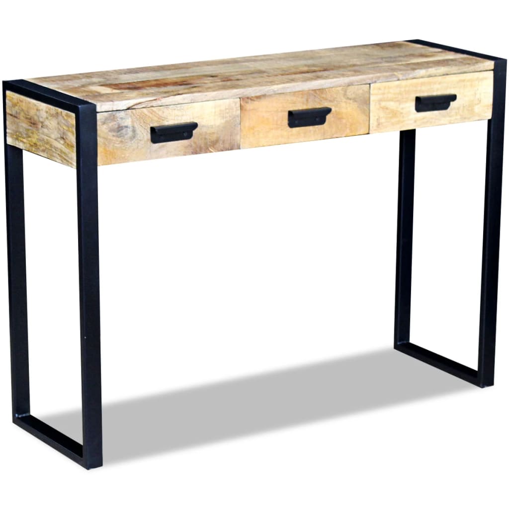 vidaXL Prístavný stolík s 3 zásuvkami, mangové drevo, 110x35x78 cm