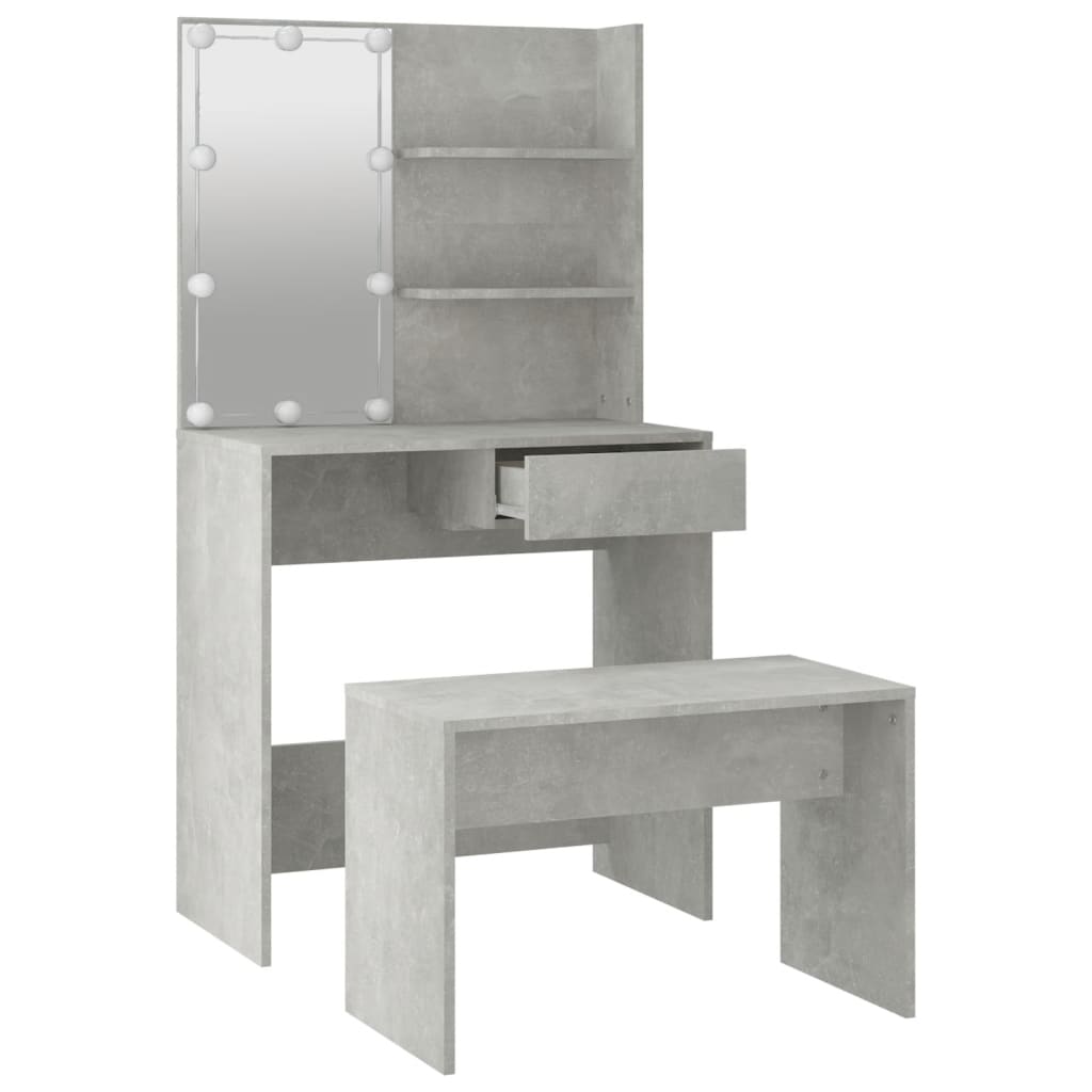 vidaXL Sada toaletného stolíka s LED betónová sivá spracované drevo