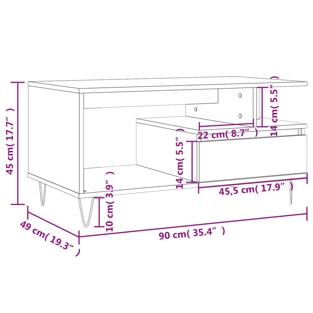 vidaXL Konferenčný stolík betónový sivý 90x49x45 cm spracované drevo