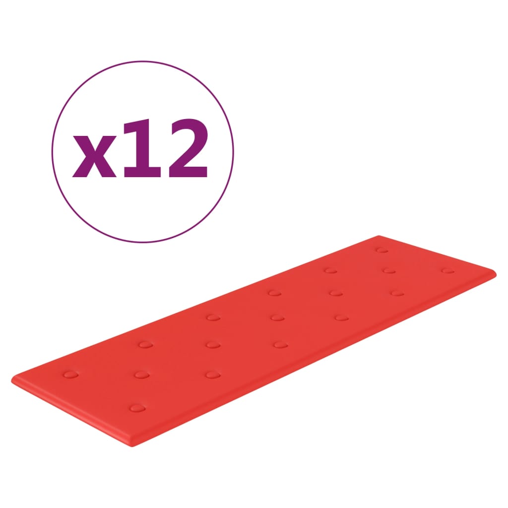 vidaXL Nástenné panely 12 ks červené 90x30 cm umelá koža 3,24 m²