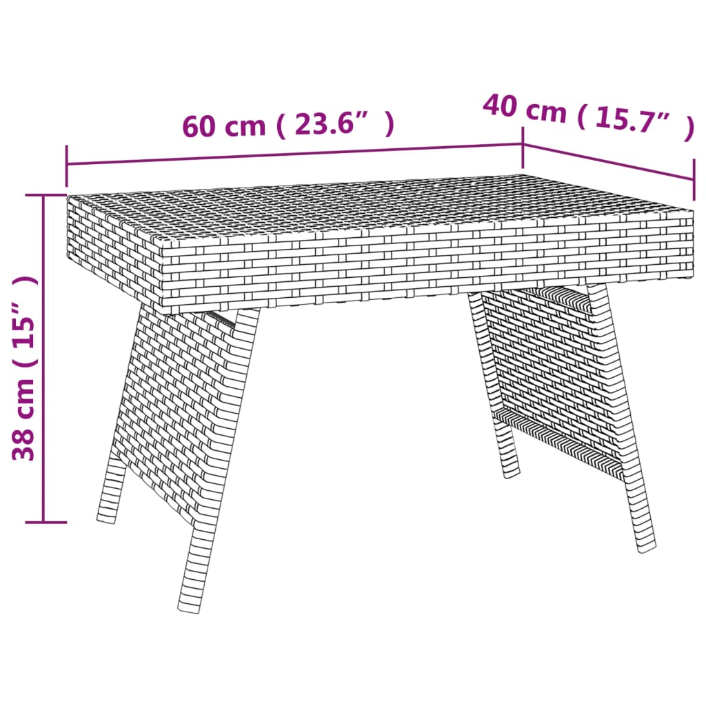 vidaXL Skladací bočný stolík čierny 60x40x38 cm polyratan
