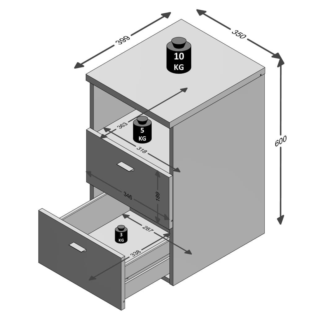 FMD Nočný stolík s 2 zásuvkami a otvorenou poličkou lávovo-sivý