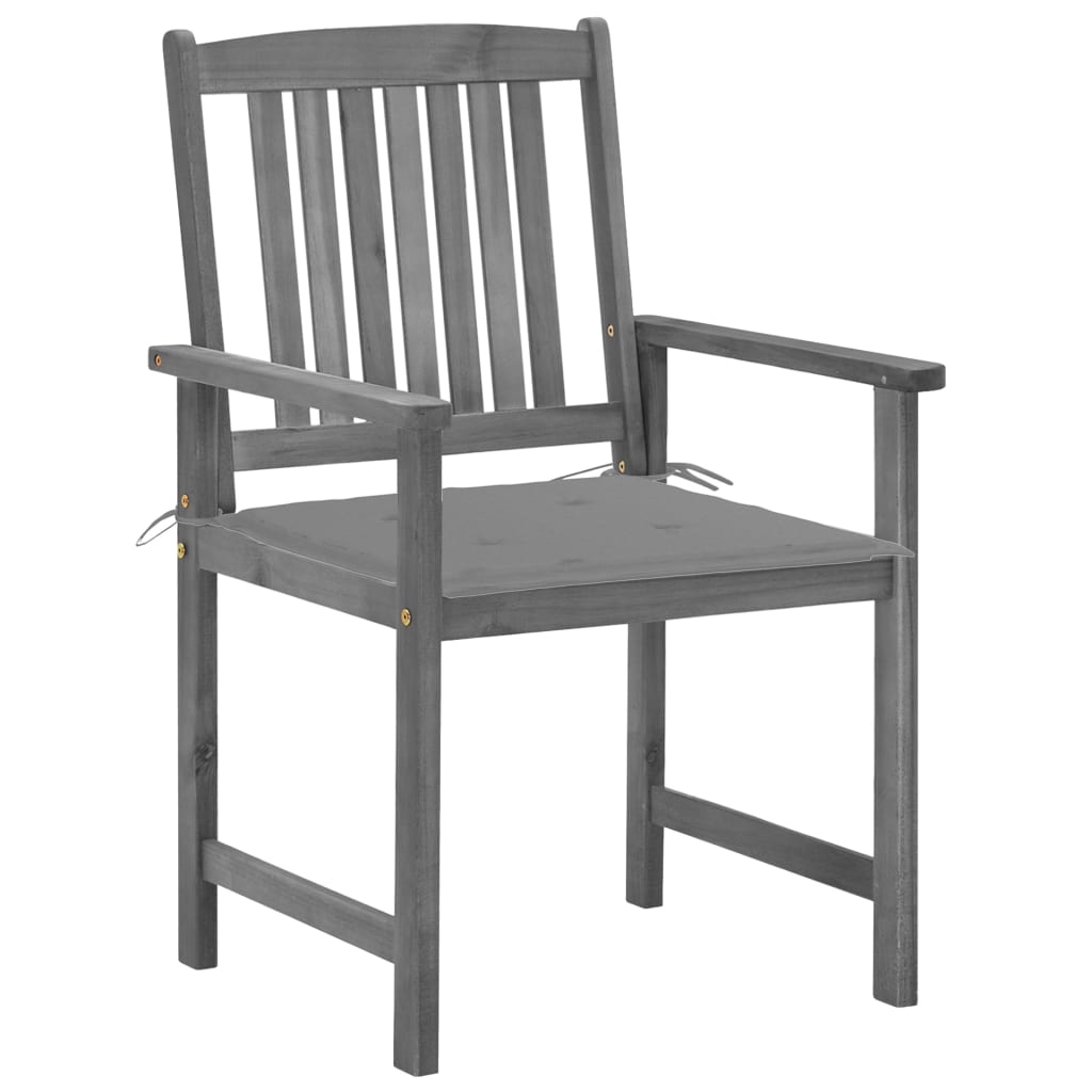 vidaXL Záhradné stoličky s podložkami 2 ks, sivé, akáciový masív