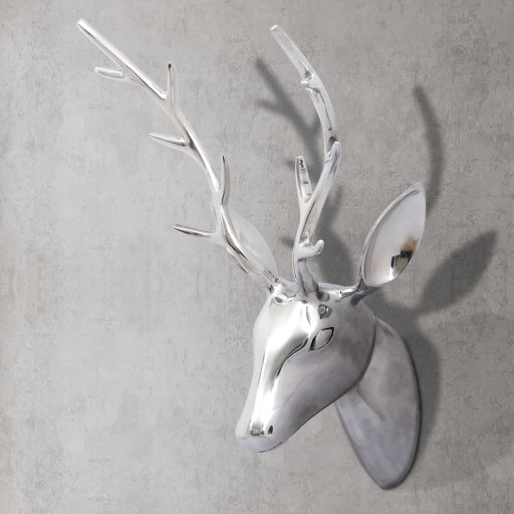 Hliníková nástenná dekorácia v tvare jelenej hlavy, strieborná, 62 cm