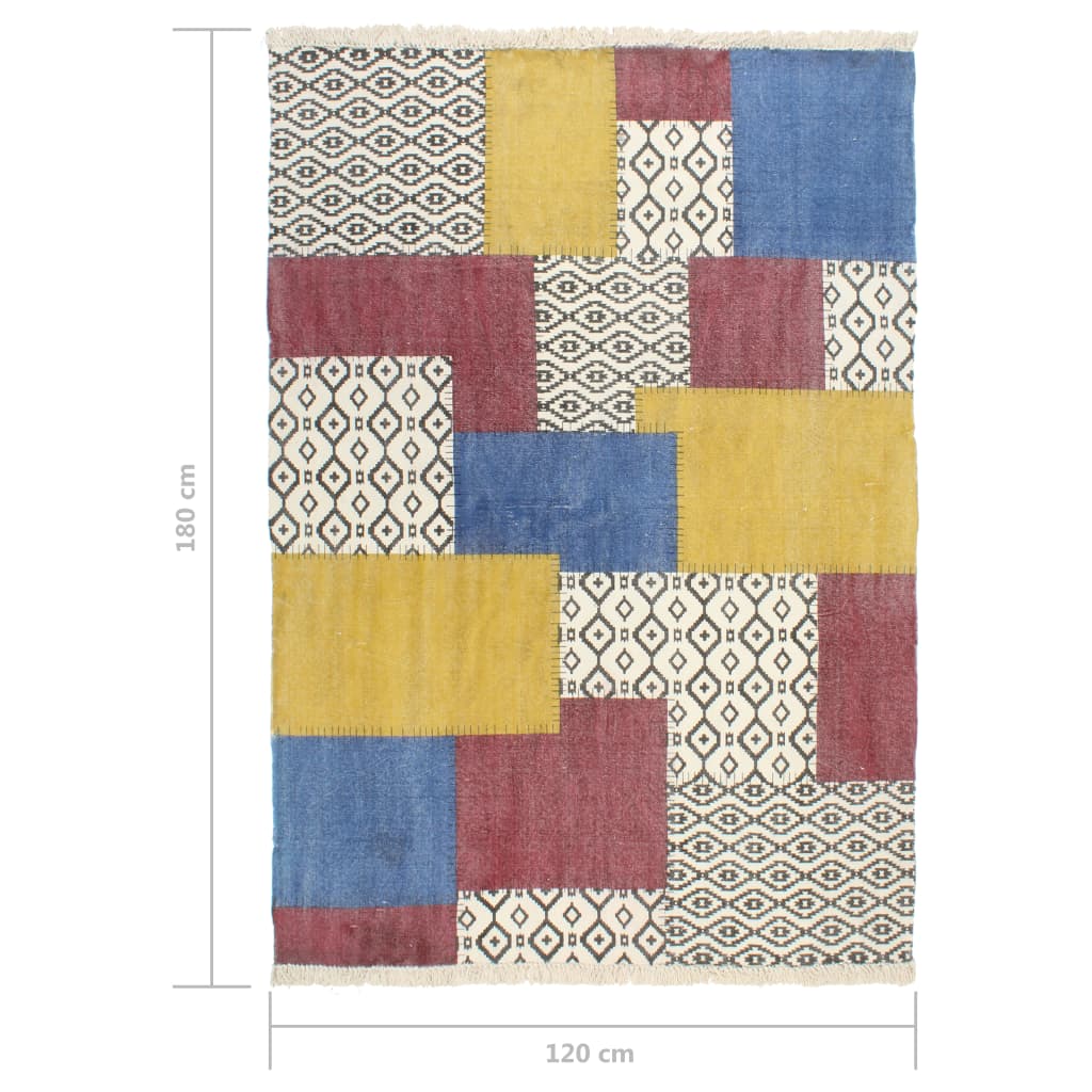 vidaXL Ručne tkaný koberec Kilim, bavlna 120x180 cm, potlač, farebný