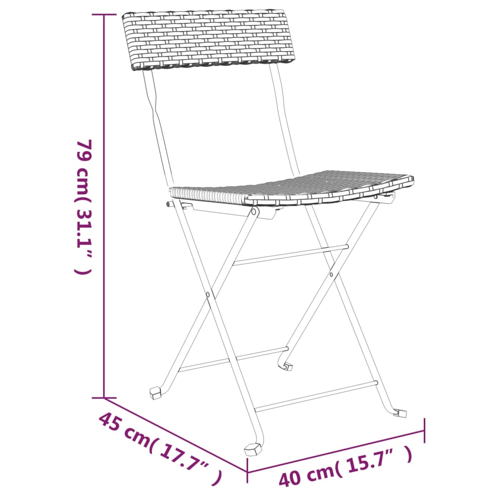 vidaXL Skladacie bistro stoličky 2 ks čierne polyratan a oceľ