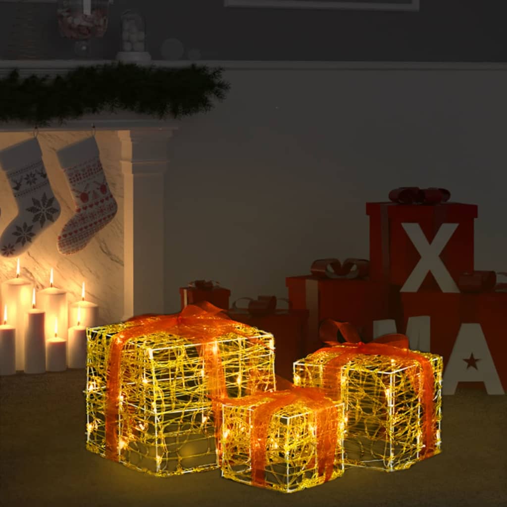 vidaXL Dekoratívne akrylové darčekové krabičky 3 ks teplé biele