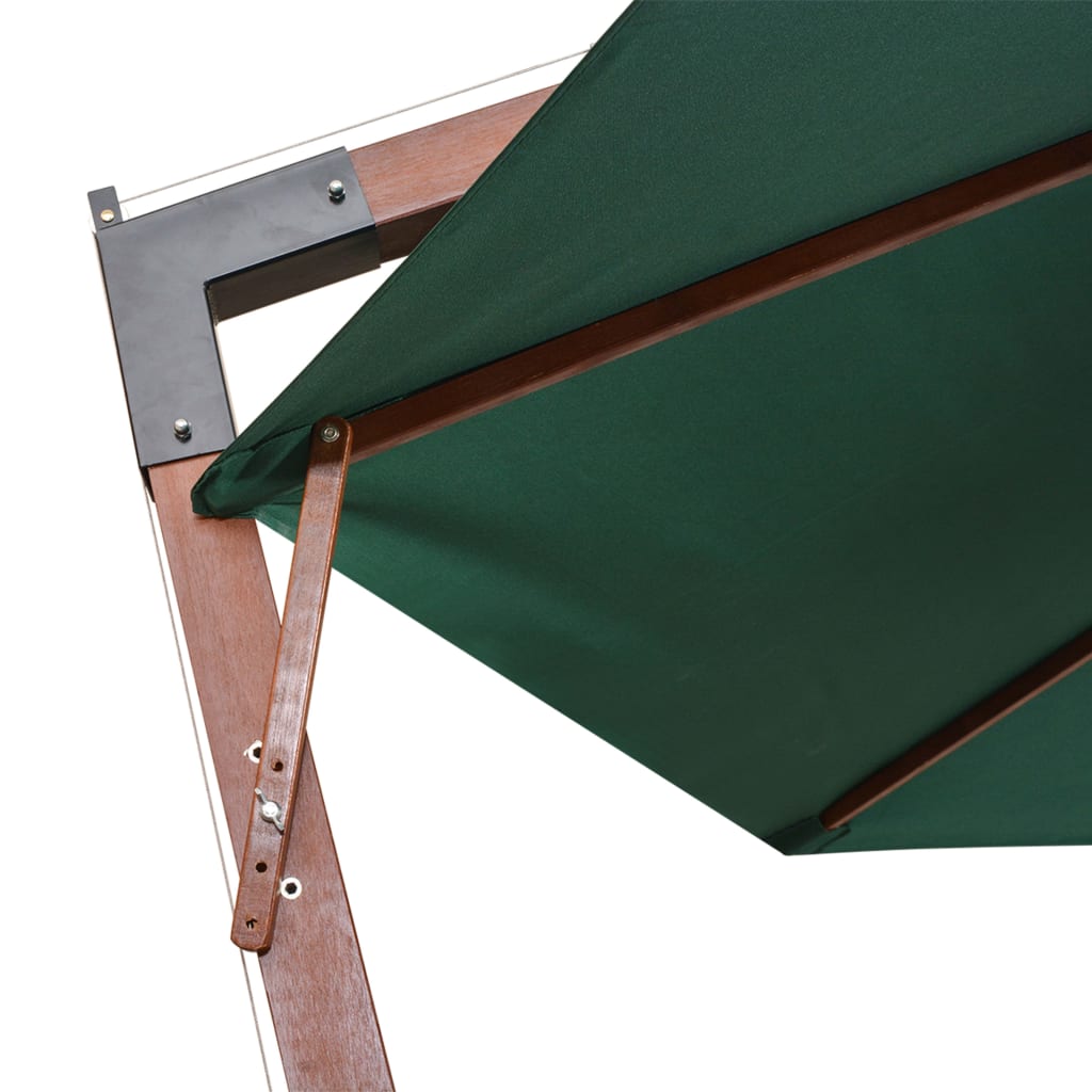 vidaXL Zelený visiaci slnečník 350 cm, drevená tyč
