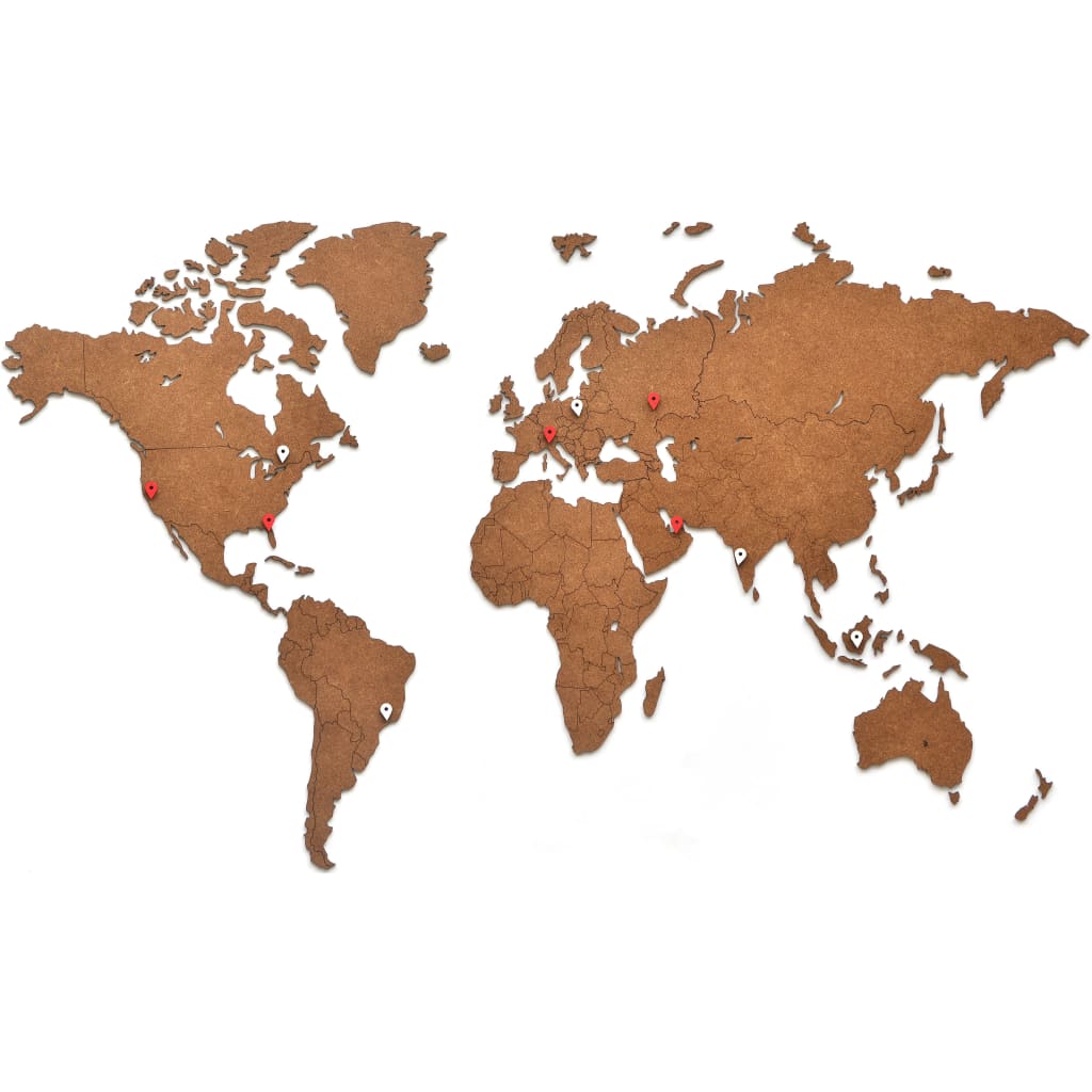 MiMi Innovations Drevená nástenná mapa sveta Luxury, hnedá 90x54 cm