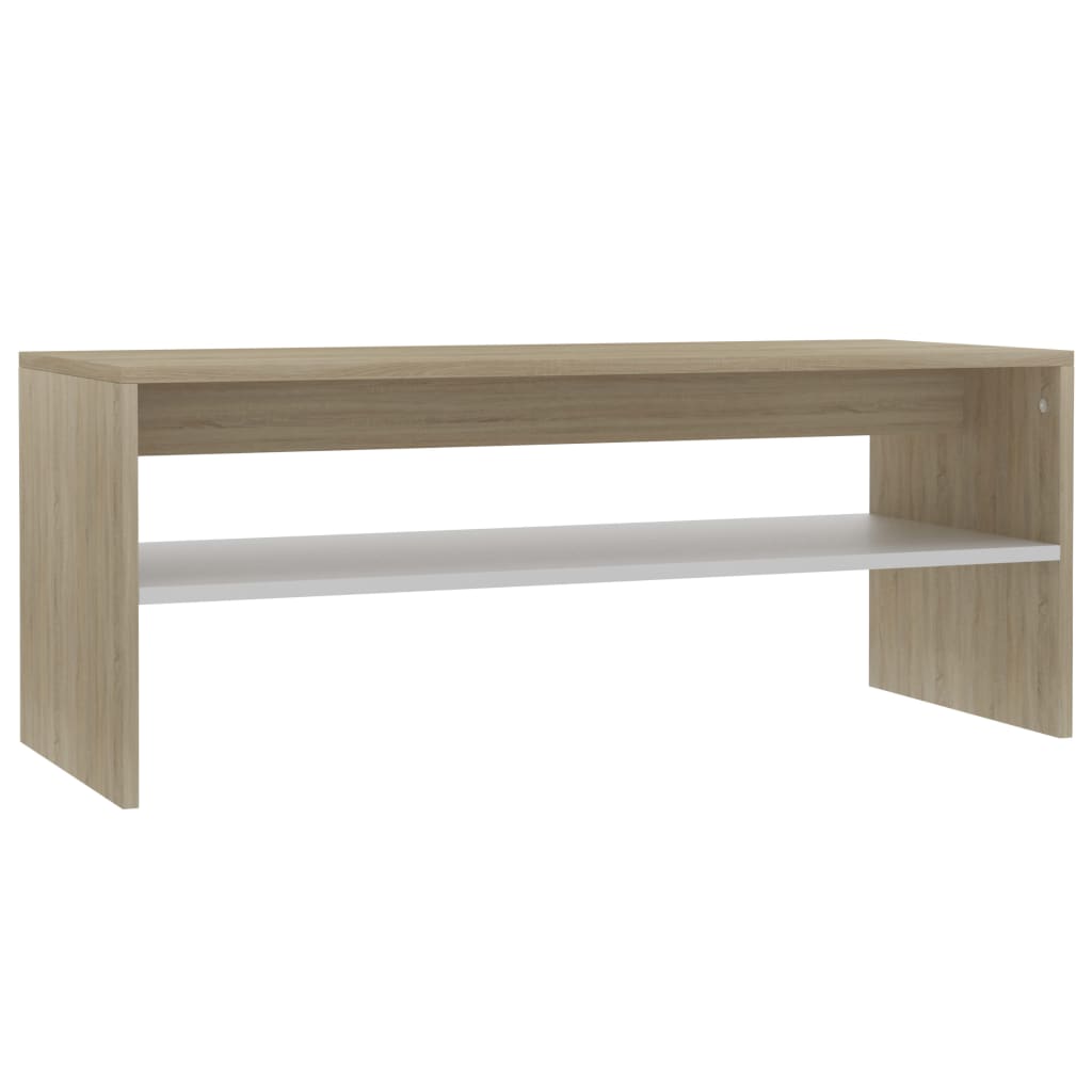 vidaXL Konferenčný stolík, biela+dub sonoma 100x40x40 cm, drevotrieska