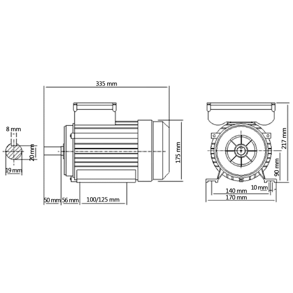 vidaXL Jednofázový elektromotor hliník 1,5 kW/2HP 2-pólový 2800 ot./min