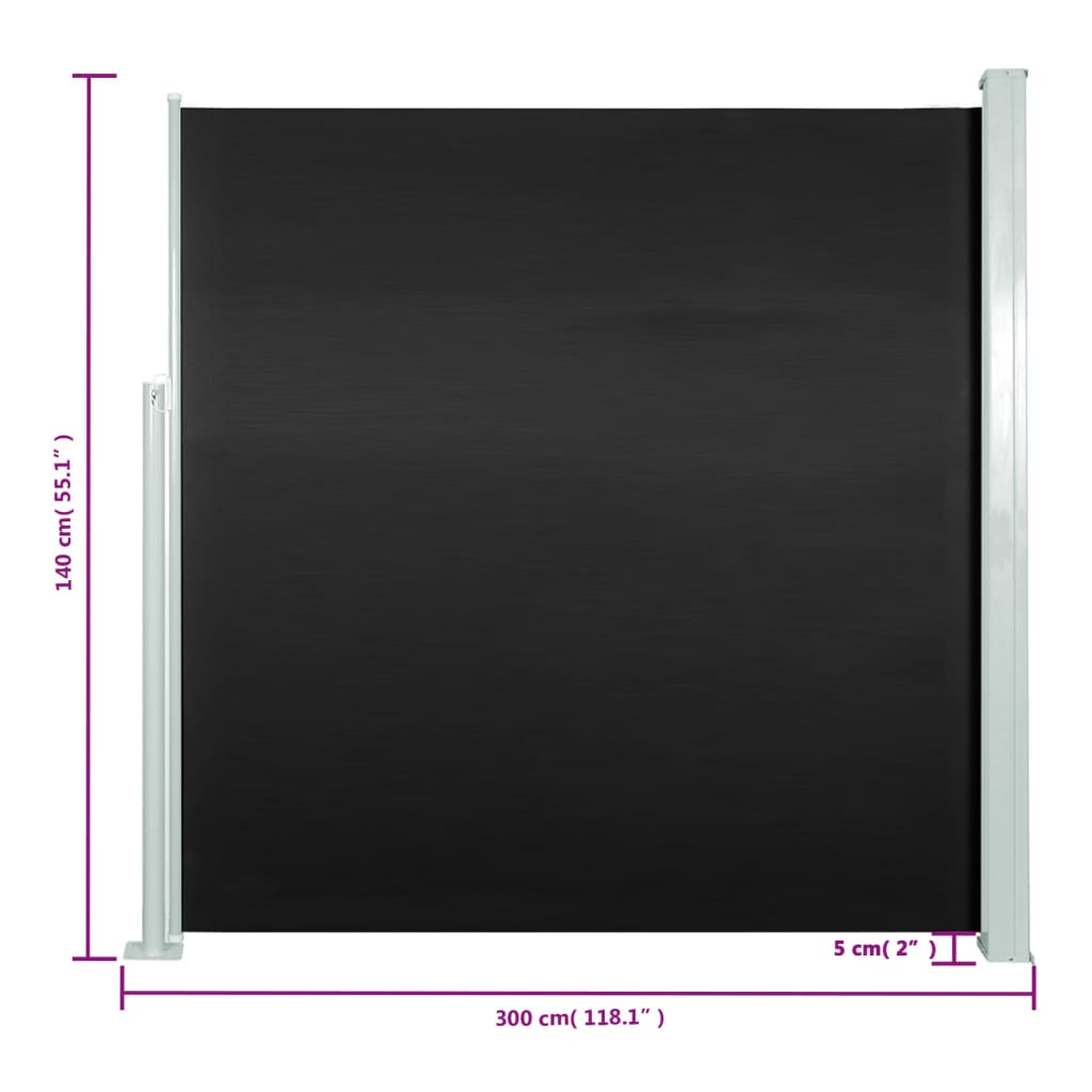 vidaXL Zaťahovacia bočná markíza na terasu 140x300 cm čierna