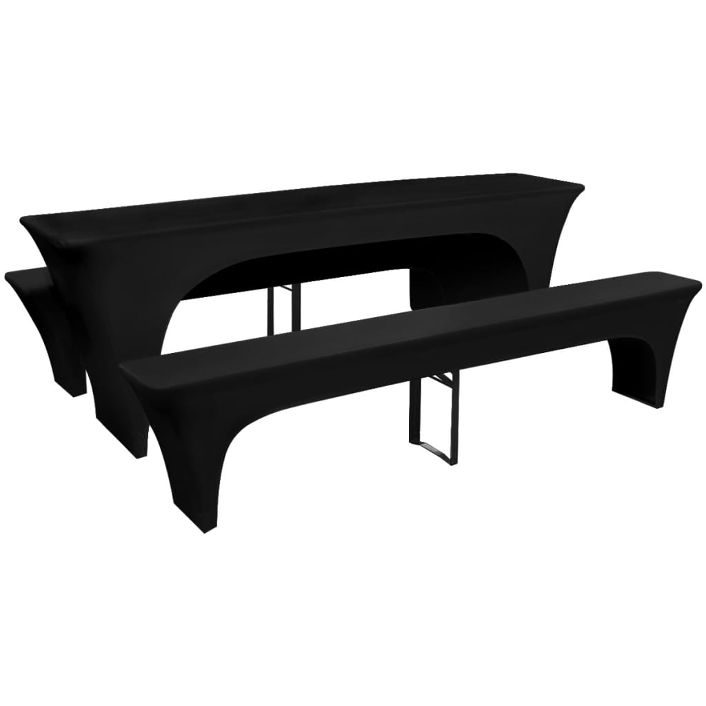 3 čierne elastické poťahy na pivný stôl a lavice 220 x 70 x 80 cm