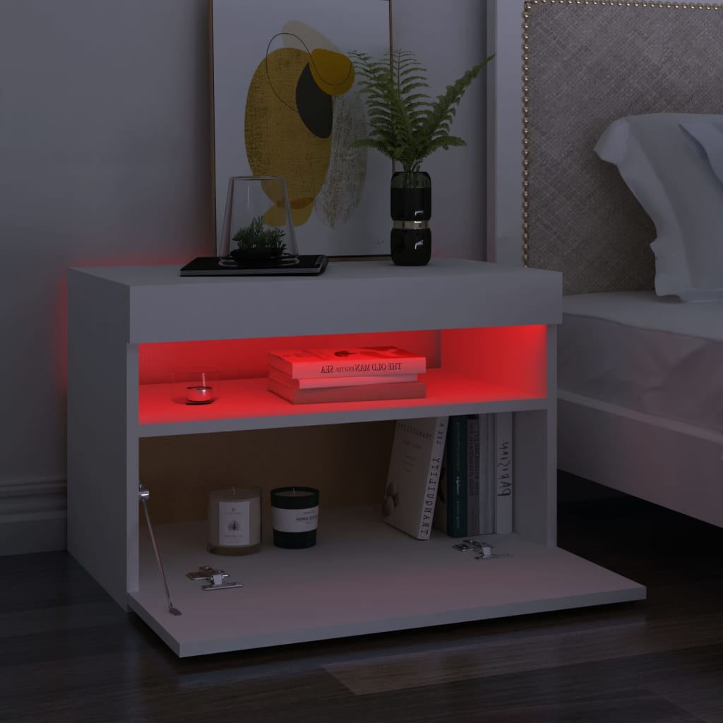 vidaXL Nočný stolík a LED svetlá 2ks biele 60x35x40cm spracované drevo
