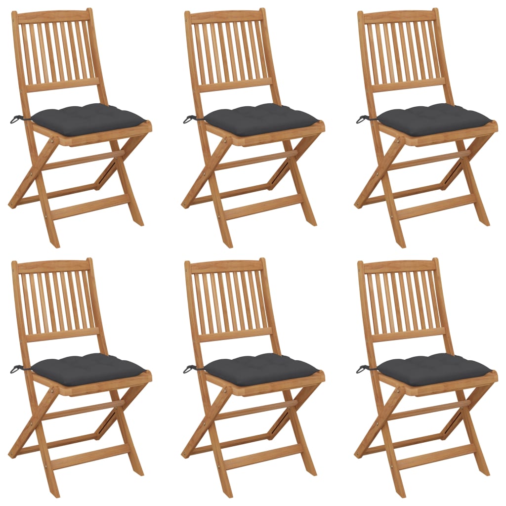 vidaXL Skladacie záhradné stoličky s podložkami 6 ks akáciový masív