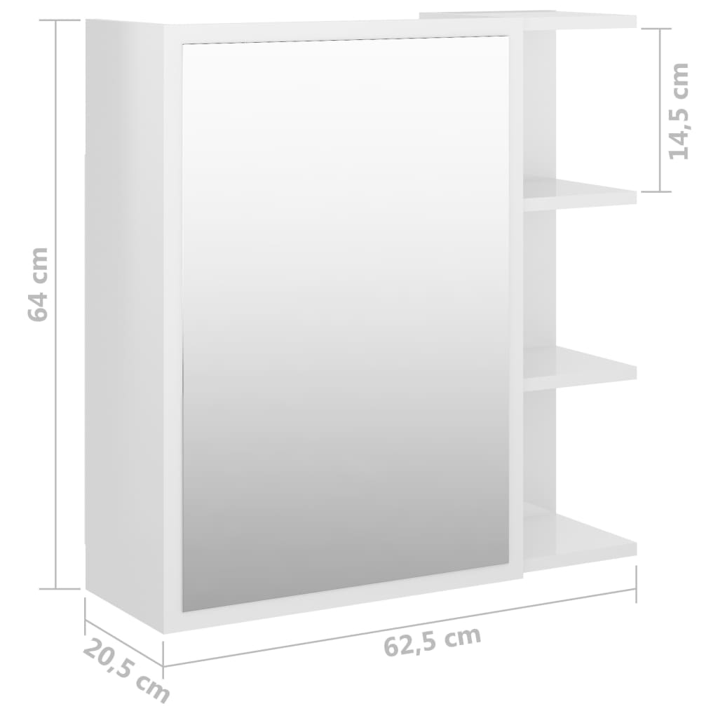 vidaXL Skrinka so zrkadlom, lesklá biela 62,5x20,5x64 cm