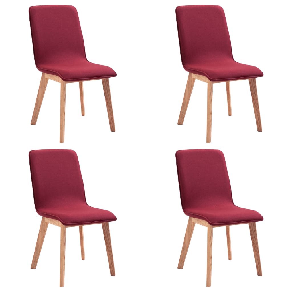 vidaXL Jedálenské stoličky 4 ks, červené, látka a dubový masív