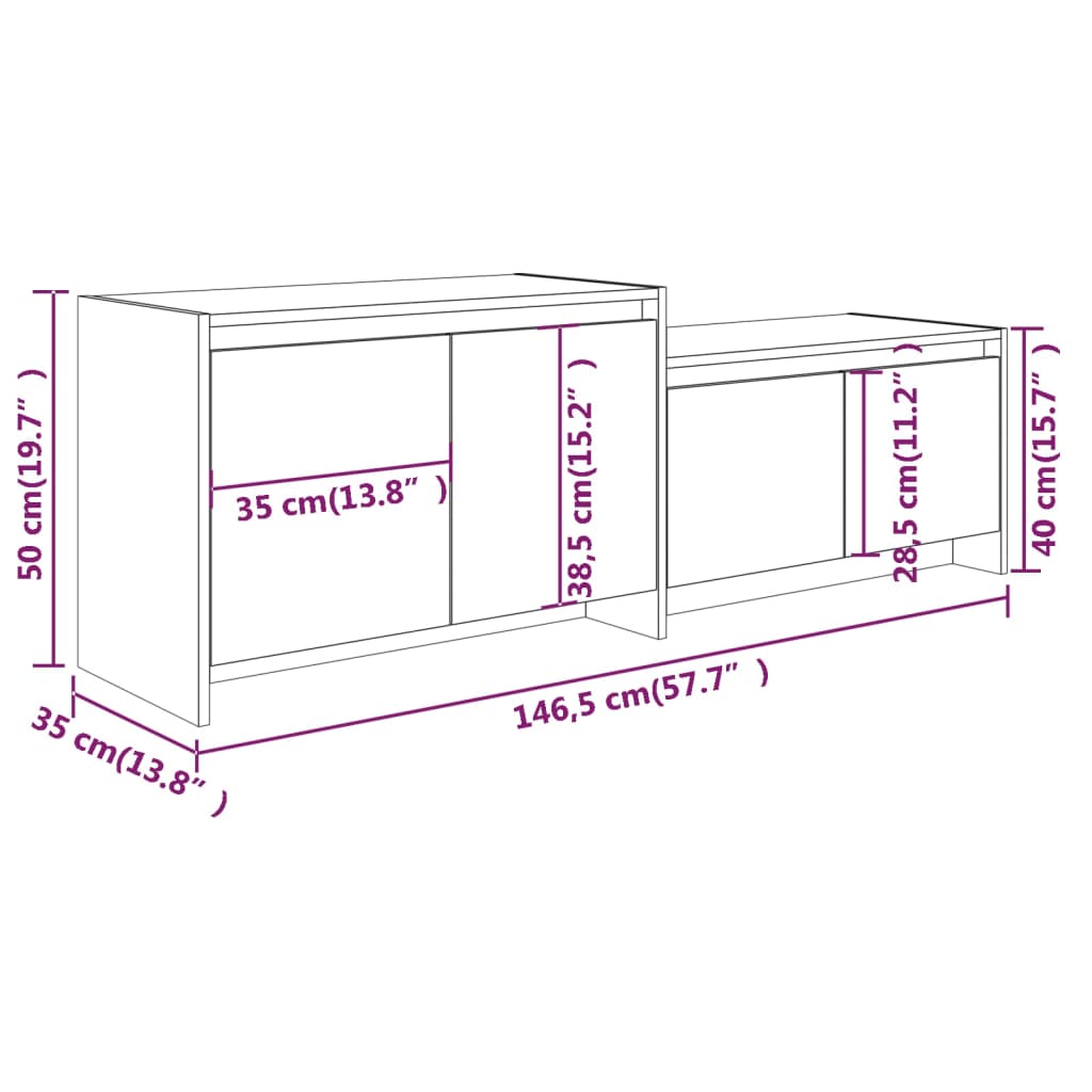 vidaXL TV skrinka lesklá biela 146,5x35x50 cm drevotrieska