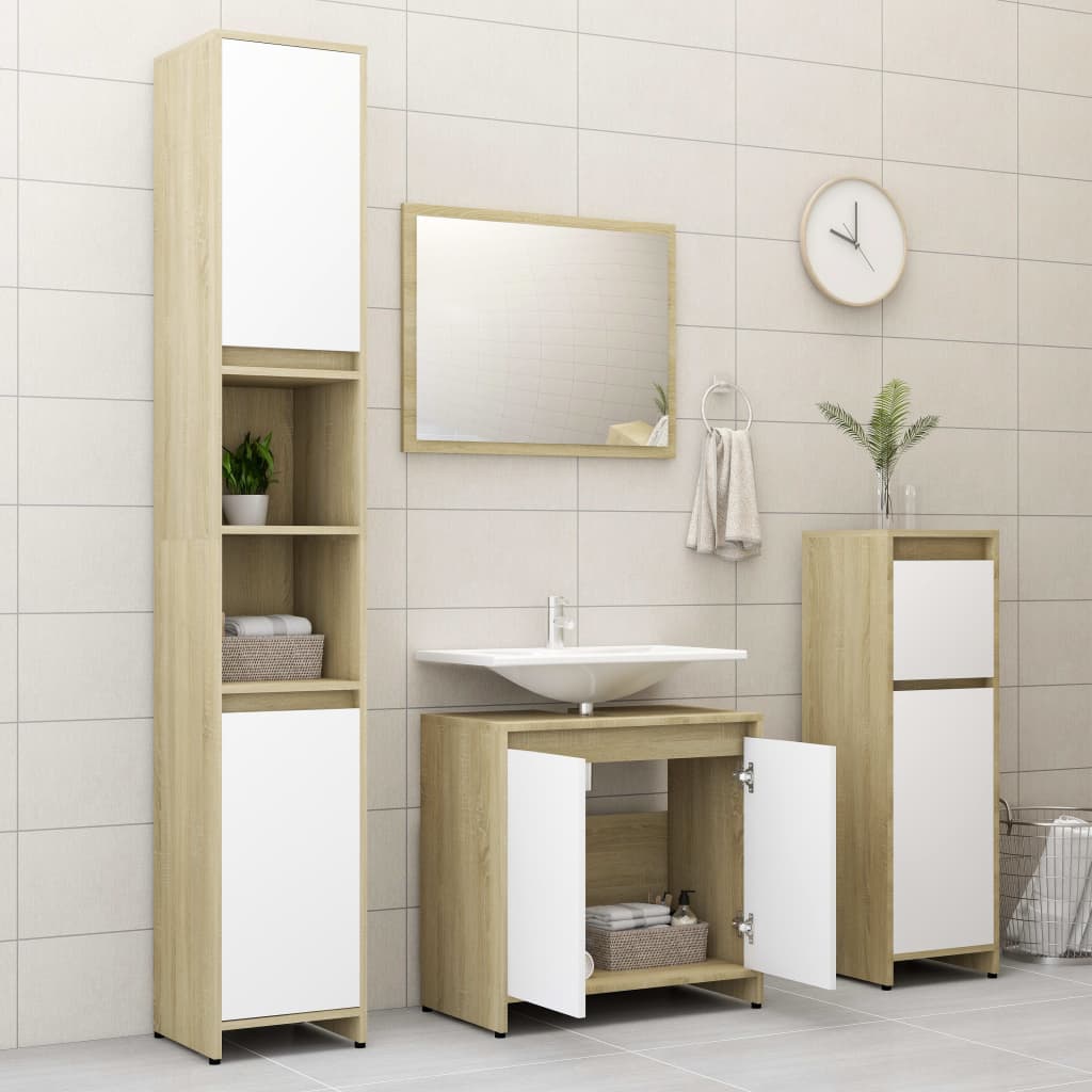 vidaXL Súprava kúpeľňového nábytku, biela a sonoma, kompozitné drevo