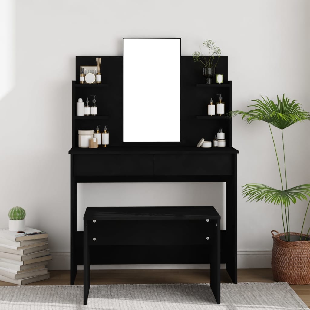 vidaXL Toaletný stolík so zrkadlom čierny 96x40x142 cm