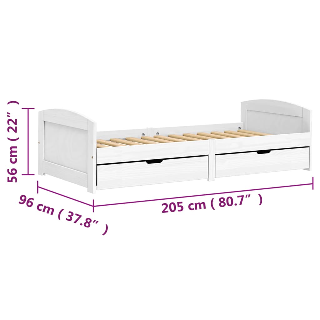 vidaXL Denná posteľ s 2 zásuvkami IRUN biela 90x200cm masívna borovica