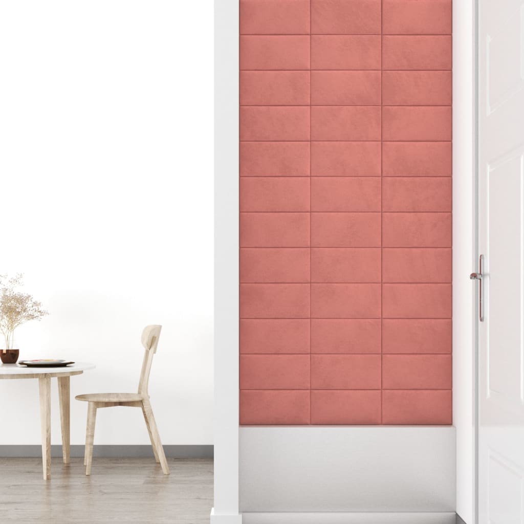 vidaXL Nástenné panely 12 ks ružové 30x15 cm zamat 0,54 m²