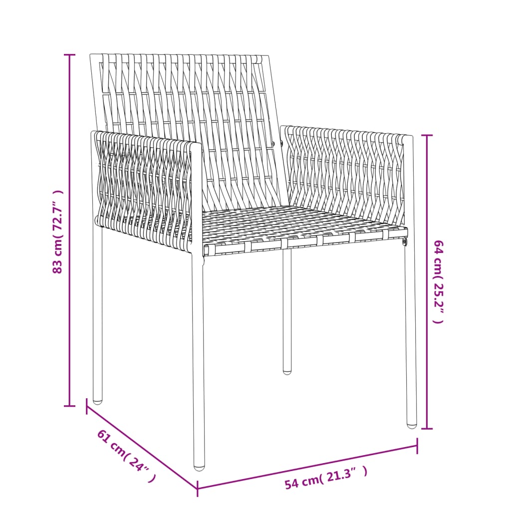 vidaXL Záhradné stoličky s vankúšmi 4 ks hnedé 54x61x83 cm polyratan
