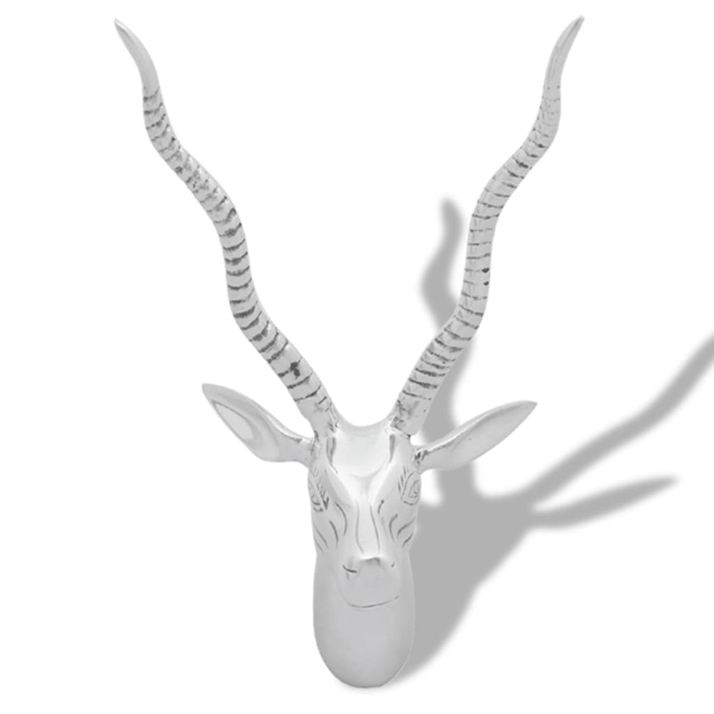 vidaXL Nástenná hliníková dekorácia hlavy gazely, strieborná, 33 cm