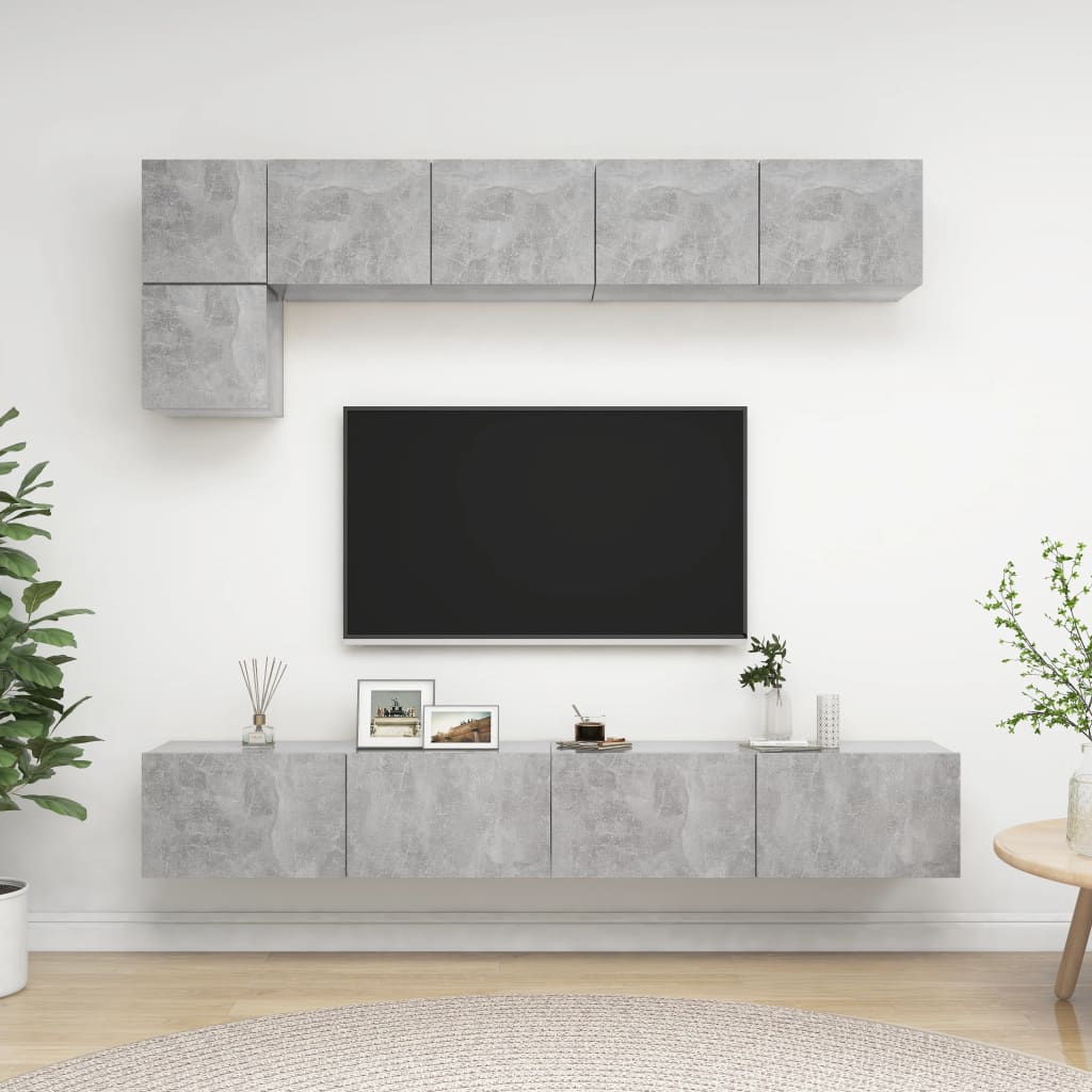 vidaXL 5-dielna súprava TV skriniek betónová sivá drevotrieska