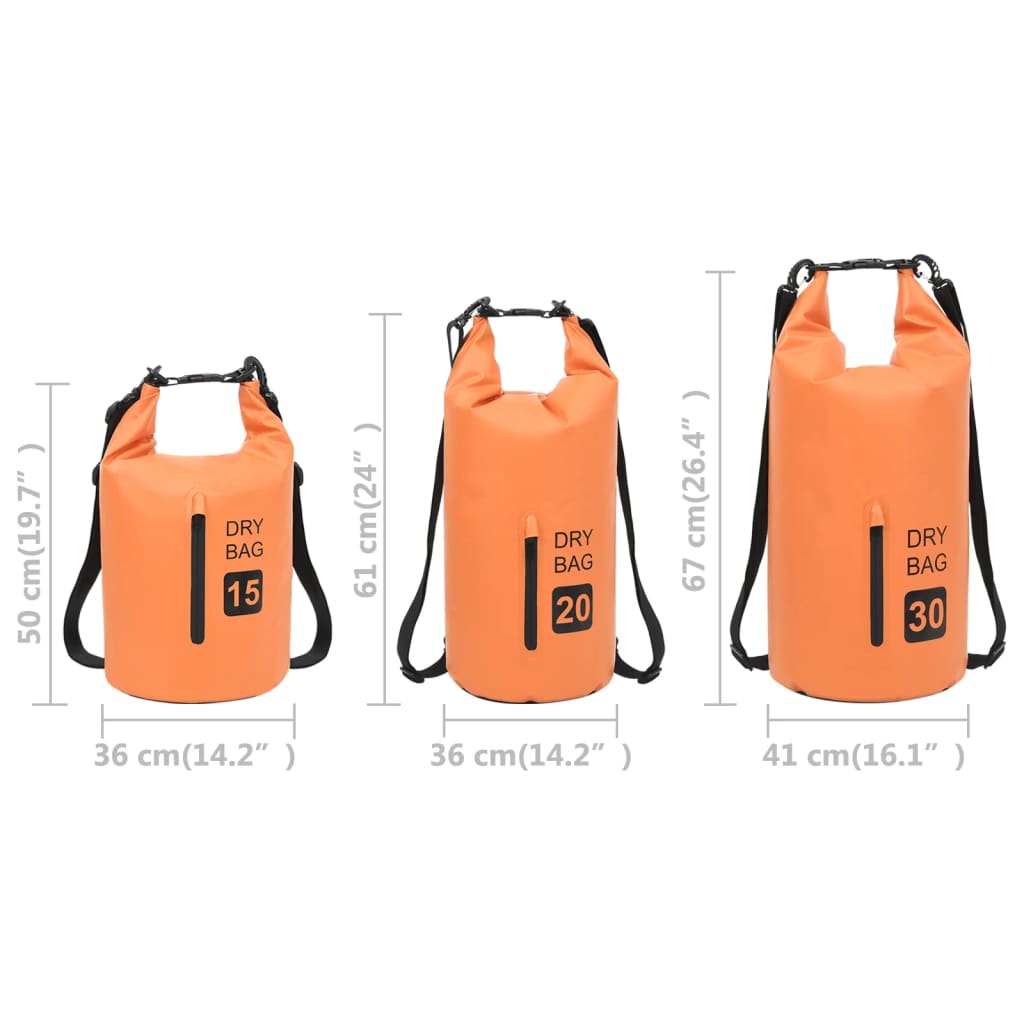 vidaXL Suchá taška so zipsom oranžová 20 l PVC