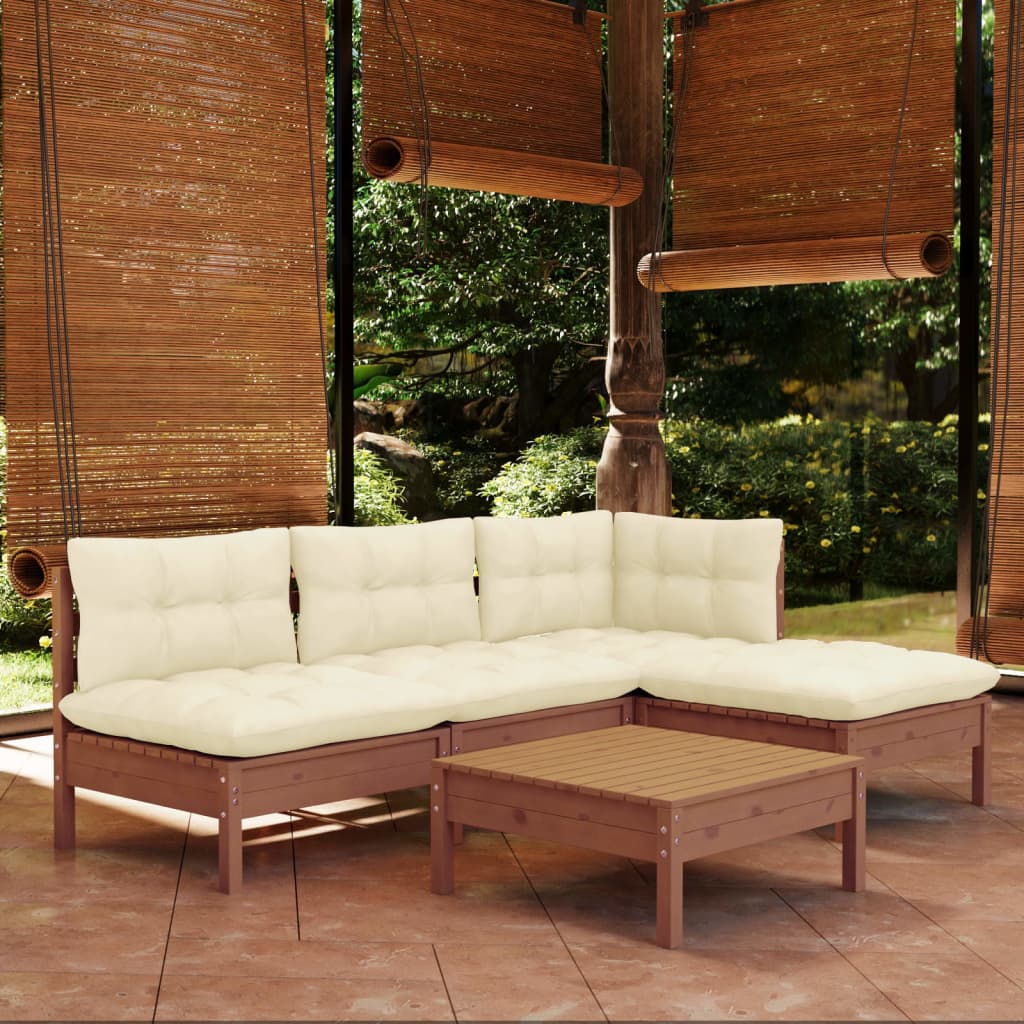 vidaXL 5-dielny záhradný set s vankúšmi medovo-hnedý borovicové drevo