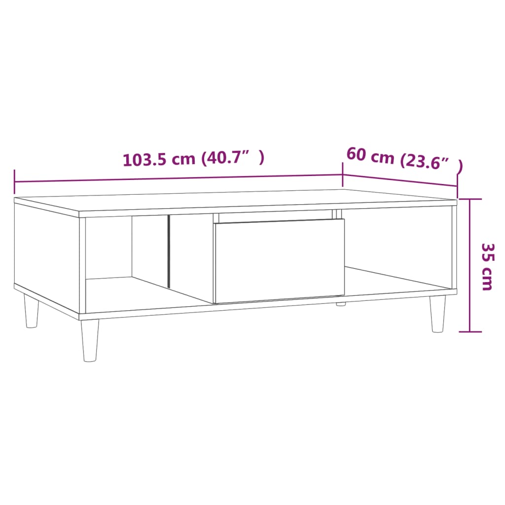 vidaXL Konferenčný stolík tmavý dub 103,5x60x35 cm drevotrieska