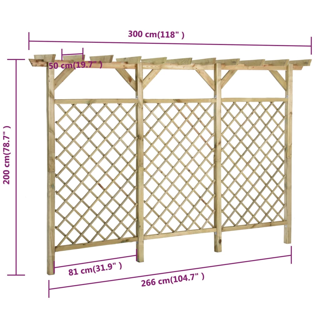 vidaXL Záhradný mriežkový plot s pergolou 300x50x200 cm impregnovaná borovica