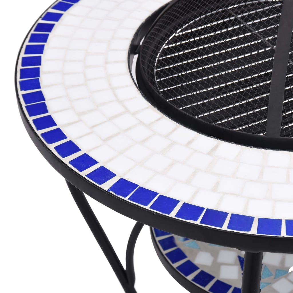 vidaXL Mozaikové ohnisko so stolom, modro biele 68 cm, keramika