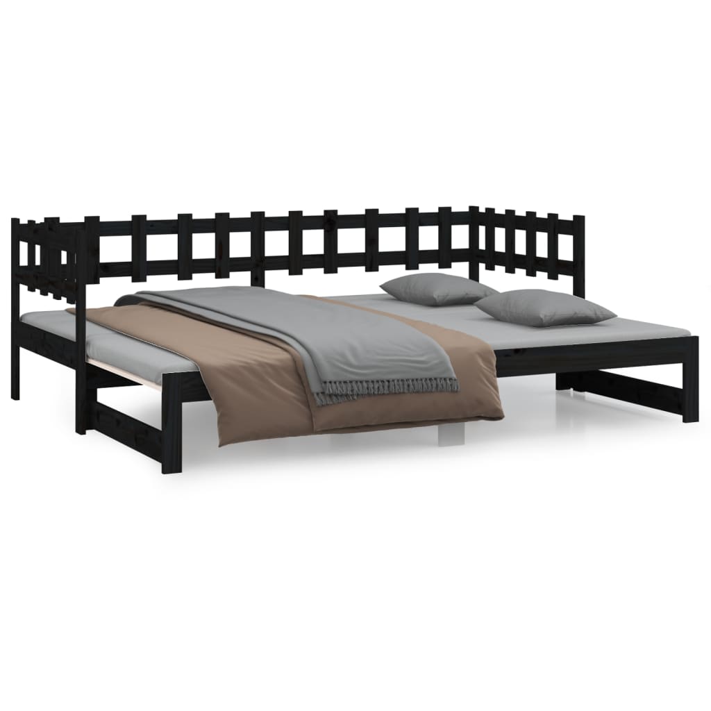 vidaXL Rozkladacia denná posteľ čierna 2x(80x200) cm borovicový masív