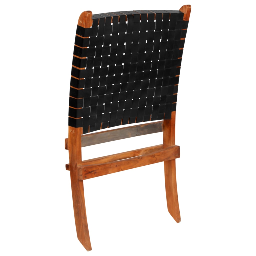 vidaXL Skladacia stolička, prepletaný dizajn, čierna, umelá koža